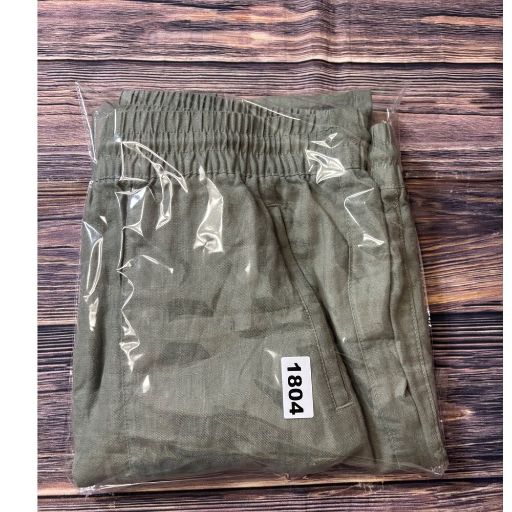 Athleta Wide Leg Pants Womens Size L Sage Green 100% Linen Drawstring Relaxed - Picture 14 of 14
